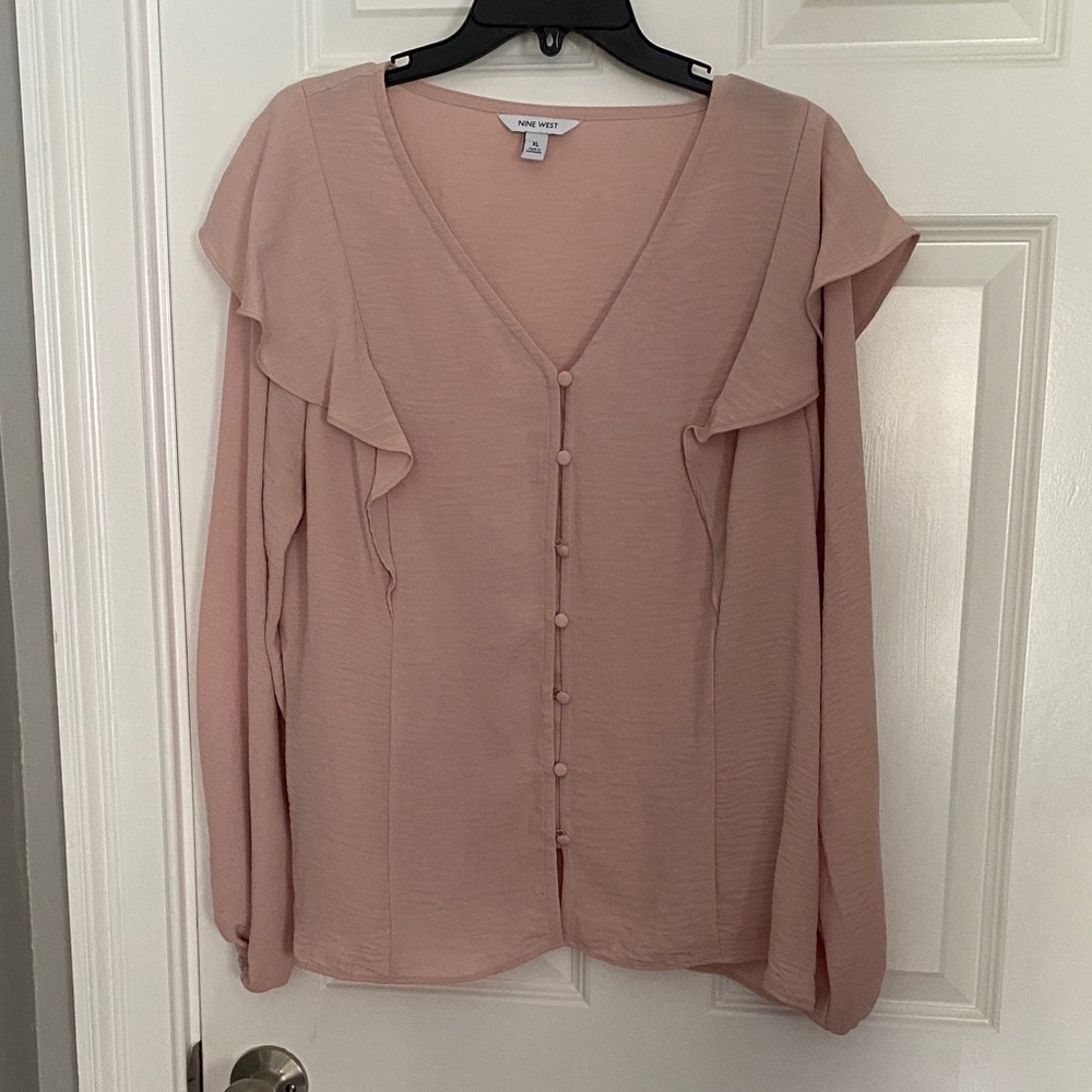 Nine West Light Pink Ruffle Blouse
